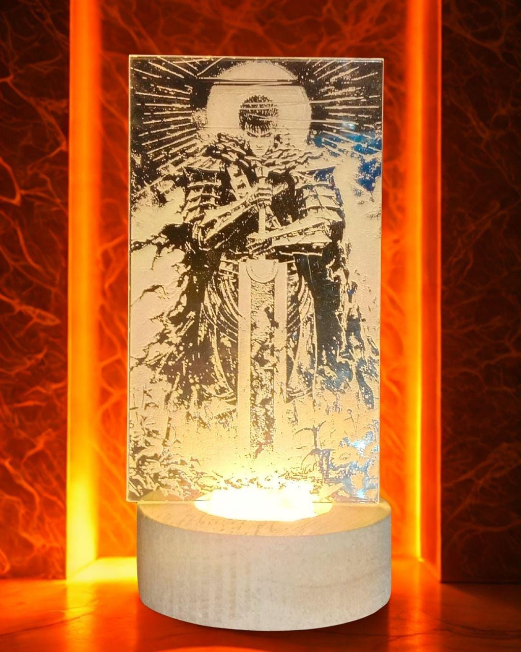 Decorative Laser Engraved Table Light (Berserk Guts Manga Art)