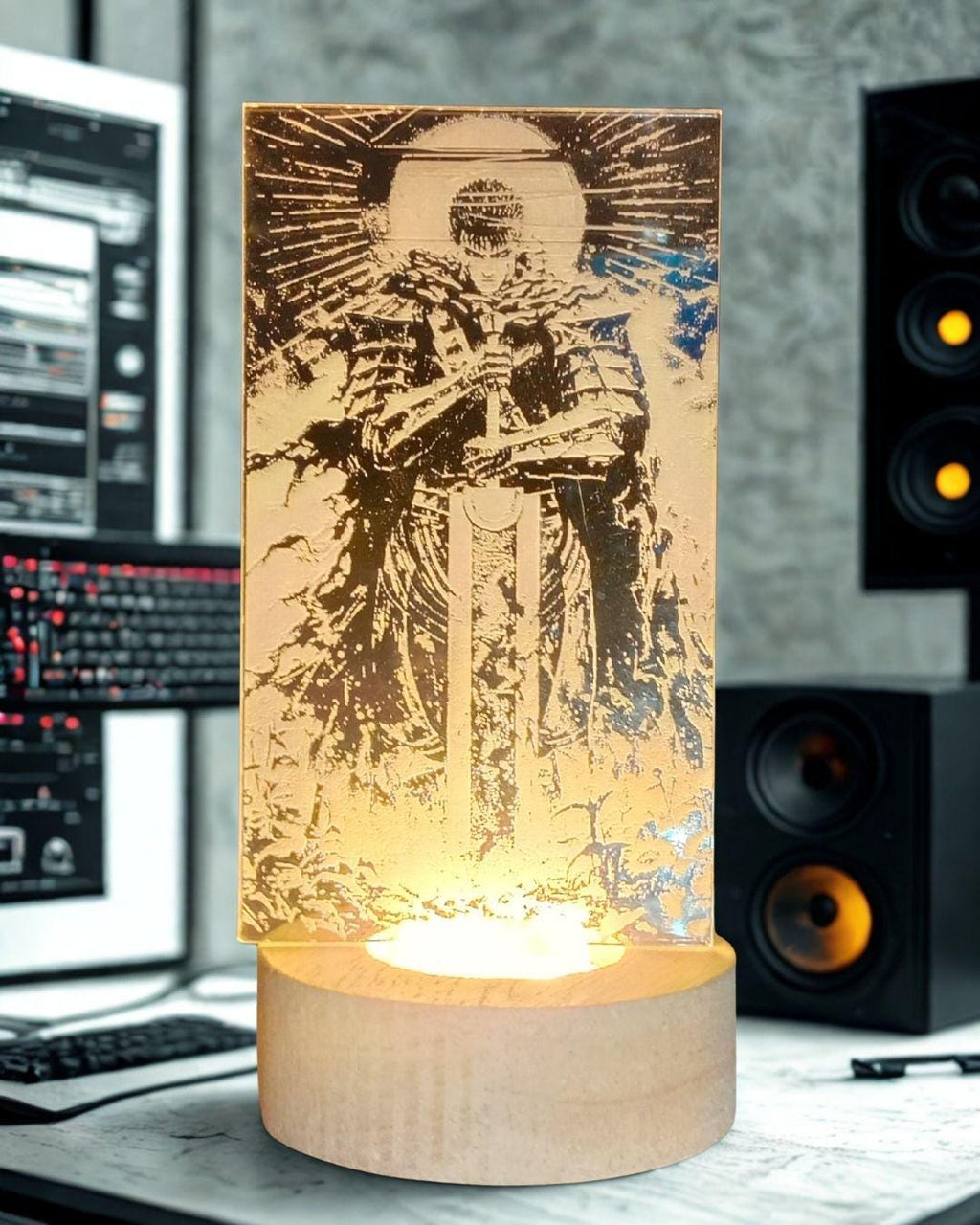 Decorative Laser Engraved Table Light (Berserk Guts Manga Art)