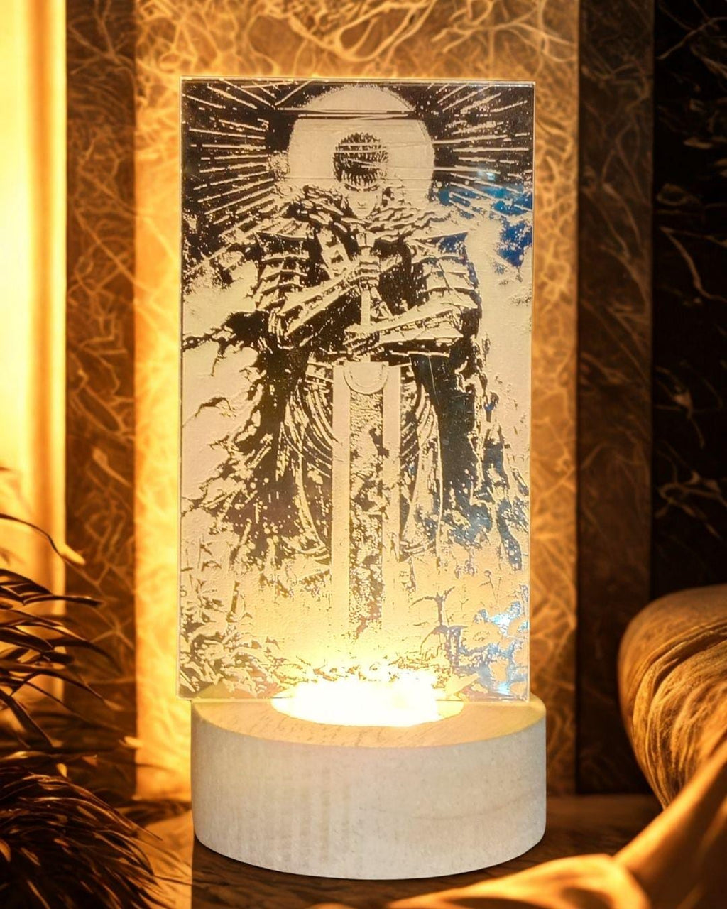 Decorative Laser Engraved Table Light (Berserk Guts Manga Art)
