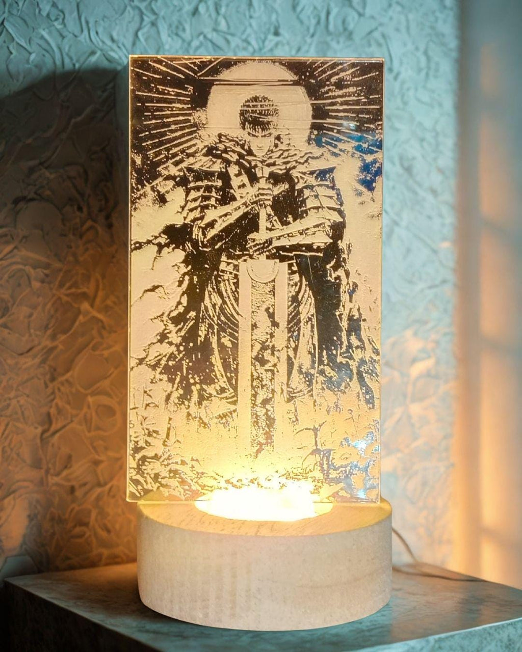 Decorative Laser Engraved Table Light (Berserk Guts Manga Art)