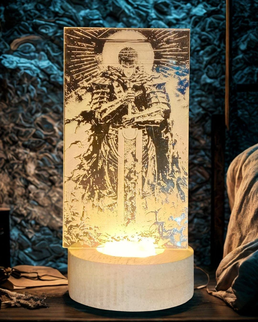 Decorative Laser Engraved Table Light (Berserk Guts Manga Art)